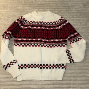 Siagallo Fairisle Vintage  Sweater Womens Small Cream Red Nordic Outdoors‎ 90s